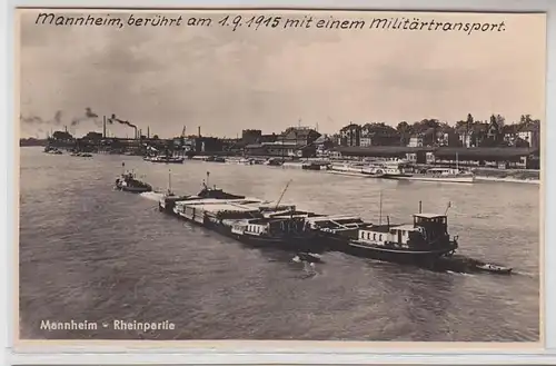 65042 Foto Ak Mannheim Rheinpartie mit Lastschiffen 1915