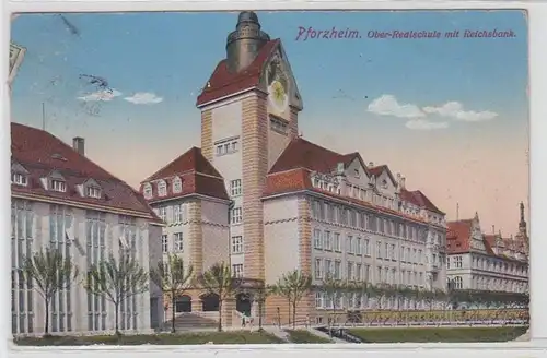 65038 Ak Pforzheim Oberrealschule mit Reichsbank 1912