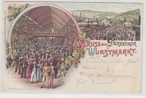 65032 Ak Lithographie Gruß vom Dürkheimer Wurstmarkt 1898