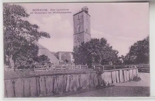 65003 Ak Borkum vieux phare avec clôture de jardin d'os de baleine vers 1910