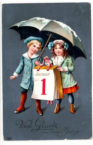65002 Ak marque Nouvel An Bonne chance dans la nouvelle année: enfants avec calendrier 1913