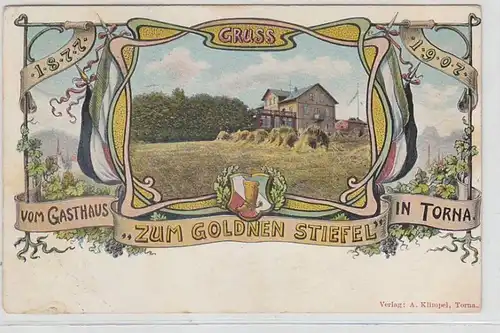 64987 Ak Lithografie Gruss vom Gasthaus "Zum Goldnen Stiefel" in Torna 1922