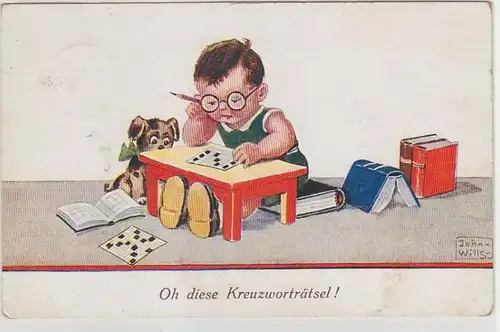 64944 Humour Ak Enfant et chien "Oh ces mots croisés!" 1935