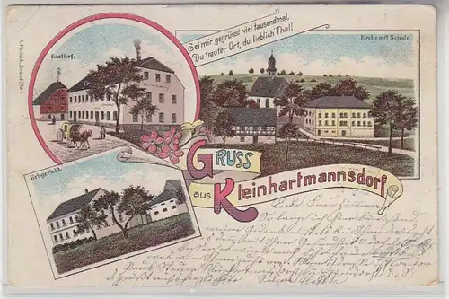 64872 Ak Lithographie Gruss de Kleinhartmannsdorf Gasthof etc. 1907