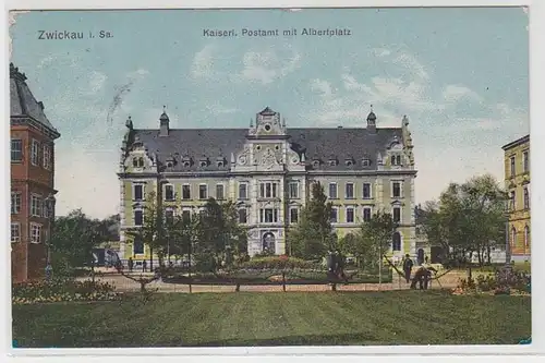 64852 Ak Zwickau i. Sa. Kaiserl. Postamt mit Albertplatz 1912