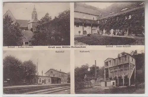 67749 Mehrbild Ak Gruß aus Miltitz Roitzschen Bahnhof, Kalkwerk, Schloß 1928