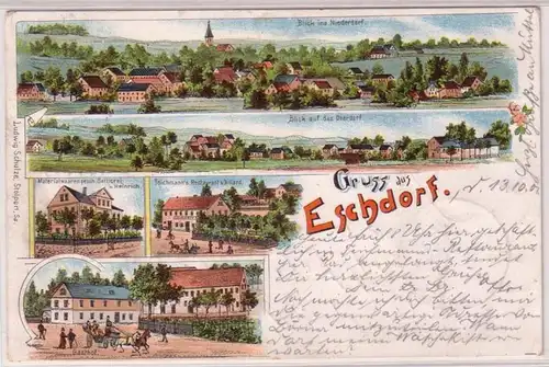 67568 Ak Lithographie Gruss d'Eschdorf près de Dresde 1901