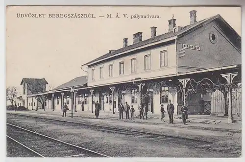 67529 Ak Üdvözlet Beregszászról Beregszász Berehowe Bergsaß Bahnhof um 1915