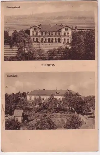 67484 Mehrbild Ak Zieditz (Citice) Bahnhof und Schule 1933