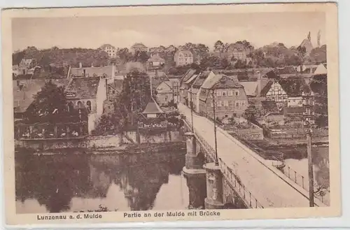 67463 Ak Lunzenau an der Mulde Partie an der Mulde mit Brücke 1928