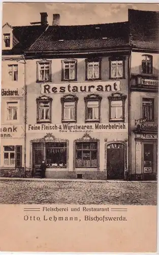 67459 Ak Bischofswerda Fleischerei und Restaurant Otto Lehmann um 1910