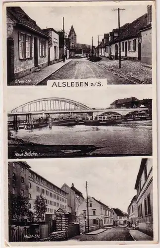 67374 Mehrbild Ak Alsleben a. Saale Stein-Str., Neue Brücke, Mühl-Str. um 1920