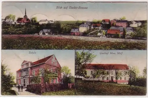 67368 Mehrbild Ak Blick auf Nieder-Rossau, Schule, Gasthof Wwe. Wolf 1921