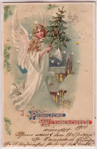 67367 Ak gai Noël Ange avec sapin 1900
