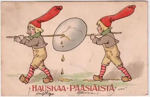 67366 Finlande Ak Pâques-smust Hauskaa Päsiäistä Enfants avec œuf brodé 1903