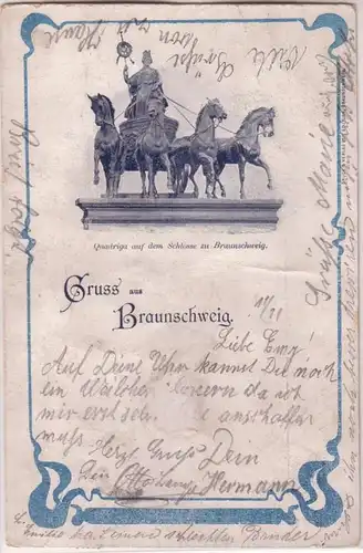 67357 Ak Salutation de Braunschweig Quadriga au château 1900