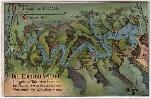 67348 Ak Die Edertalsperre (Die größte Talsperre Europas) um 1920