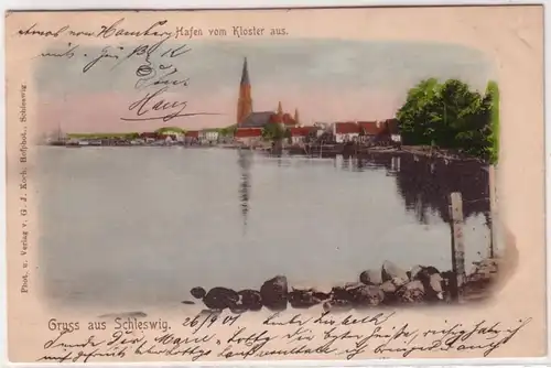 67241 Ak salutation du port de Schleswig du couvent de 1901