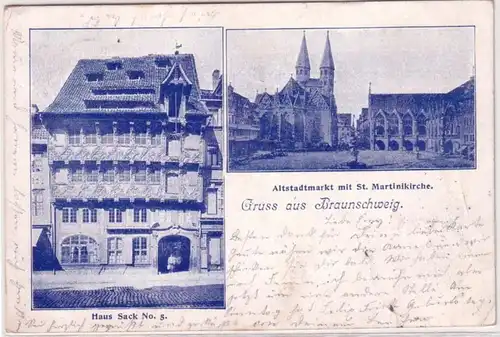 67221 Mehrbild Ak Gruß aus Braunschweig Haus Sack Nr.5 und Martinikirche 1900