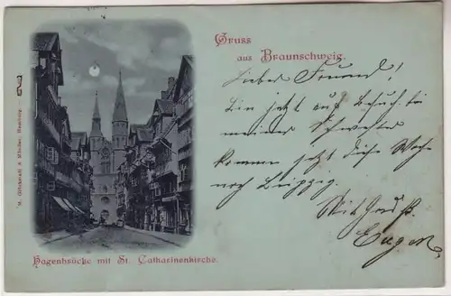 67220 Mondscheinkarte Gruß aus Braunschweig Hagenbrücke 1902