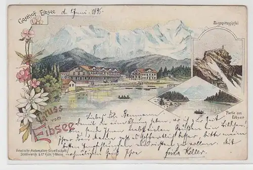 64803 Ak Lithographie Salutation du Eibsee Gasthof, Zugspitzschönstöf 1896