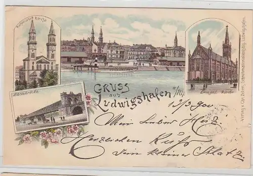 64788 Ak Lithographie Gruß aus Ludwigshafen am Rhein 1900