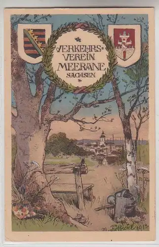 64784 Feldpost Künstler Ak Verkehrsverein Meerane Sachsen 1915