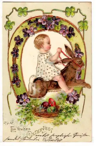 64777 Joyeux enfant de Pâques Ak monter sur le lapin de Oster 1905