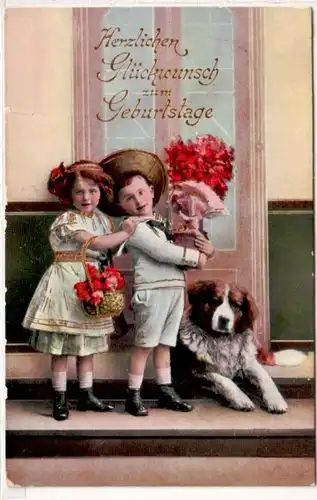 64759 Glückwunsch Ak Kinder mit Bernhardiner 1916
