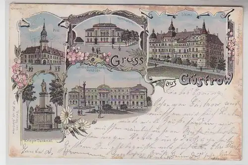 64739 Ak Lithografie Gruss aus Güstrow Amtsgericht Gymnasium usw. 1898