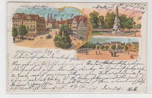 64620 Ak Lithographie Gruss aus Cassel Friedrichsplatz usw. 1903