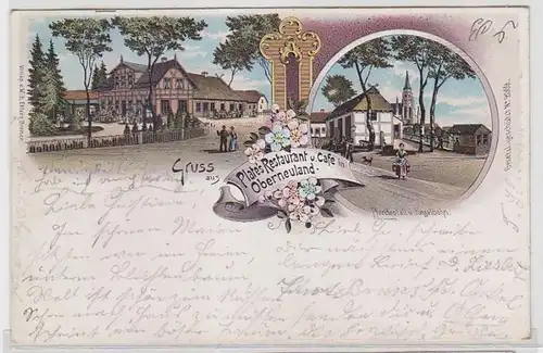 64584 Ak Lithographie Salutation de Plates Restaurant et Café en Obernewland 1899