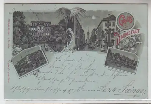 64582 Ak Lithographie Gruss de Darmstadt Ernst-Ludwig-Strasse etc. 1899