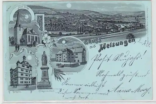 64574 Ak Gruss de Melsungen Hôtel de ville, château, monument guerrier, etc. 1899