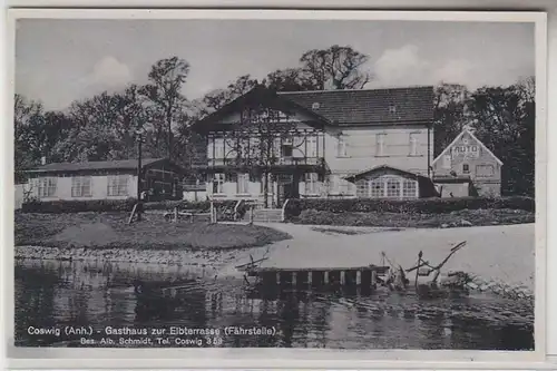 64520 Ak Coswig Anhalt Gasthaus zur Elbterrasse (Fährstelle) um 1940