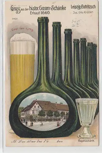 64509 Ak Lithographie Gruß aus Leipzig Eutritzsch Gosen Schänke 1912