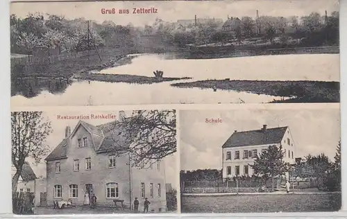 64503 Mehrbild Ak Gruß aus Zetteritz Totalansicht Restauration Ratskeller Schule