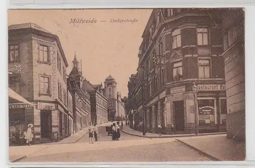 64487 Ak Mittweida Deckerstrasse mit Geschäften um 1920