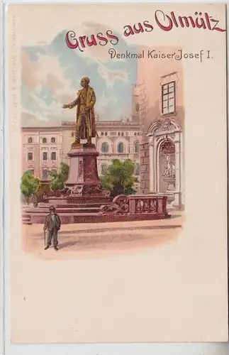 64461 Ak Lithographie Gruß aus Olmütz Denkmal Kaiser Josef I. um 1900