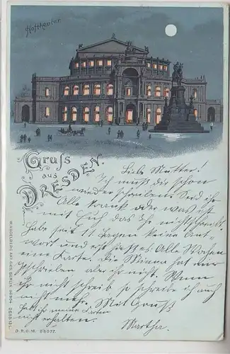 64424 Halt gegens Licht Mondscheinkarte Gruß aus Dresden Hoftheater 1907