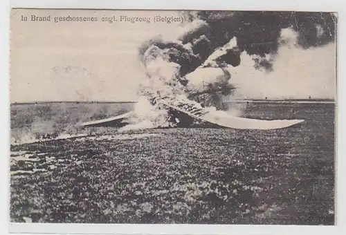 64417 Feldpost Ak in Brand geschossenes engl. Flugzeug (Belgien) 1917