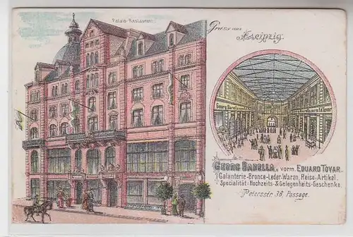 64411 Ak Lithographie Gruß aus Leipzig Palais Restaurant Petersstraße 36 um 1900