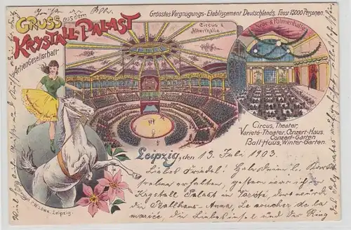 64403 Ak Lithographie Gruß aus dem Variete Krystall Palast Leipzig 1903