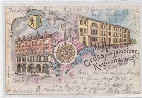 64396 Ak Lithographie Gruß vom Leipziger Keglerheim 1900
