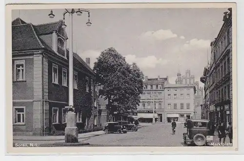 64384 Ak Sorau N.-L. Marktplatz um 1930
