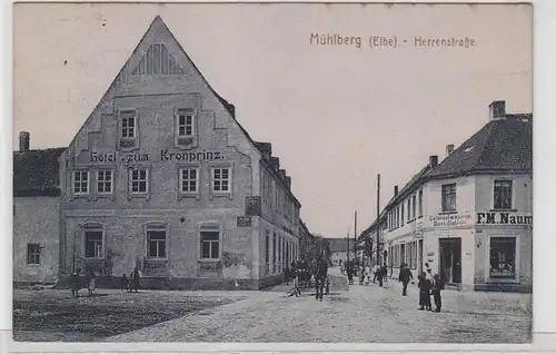 64344 Ak Mühlberg (Elbe) Herrenstraße Hotel zum Kronprinz und Colonialwaren 1933