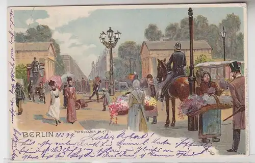 64310 Ak Lithographie Berlin Potsdamer Platz Gardien à cheval 1899