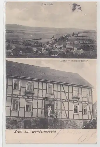 64298 Ak Gruß aus Wunderthausen Totalansicht, Gasthof von Heinrich Lauber 1909
