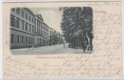 64279 Ak Wiesbaden Wilhelmstrasse et Musée 1902