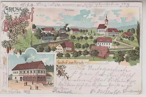 64266 Ak Lithographie Gruß aus Bertsdorf Gasthof zum Hirsch, Panorama 1901